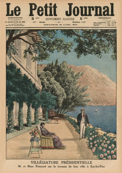 Vacanza presidenziale, Monsieur et Madame Poincare sulla terrazza della loro villa a Eze-les-Pins, copertina illustrata da 